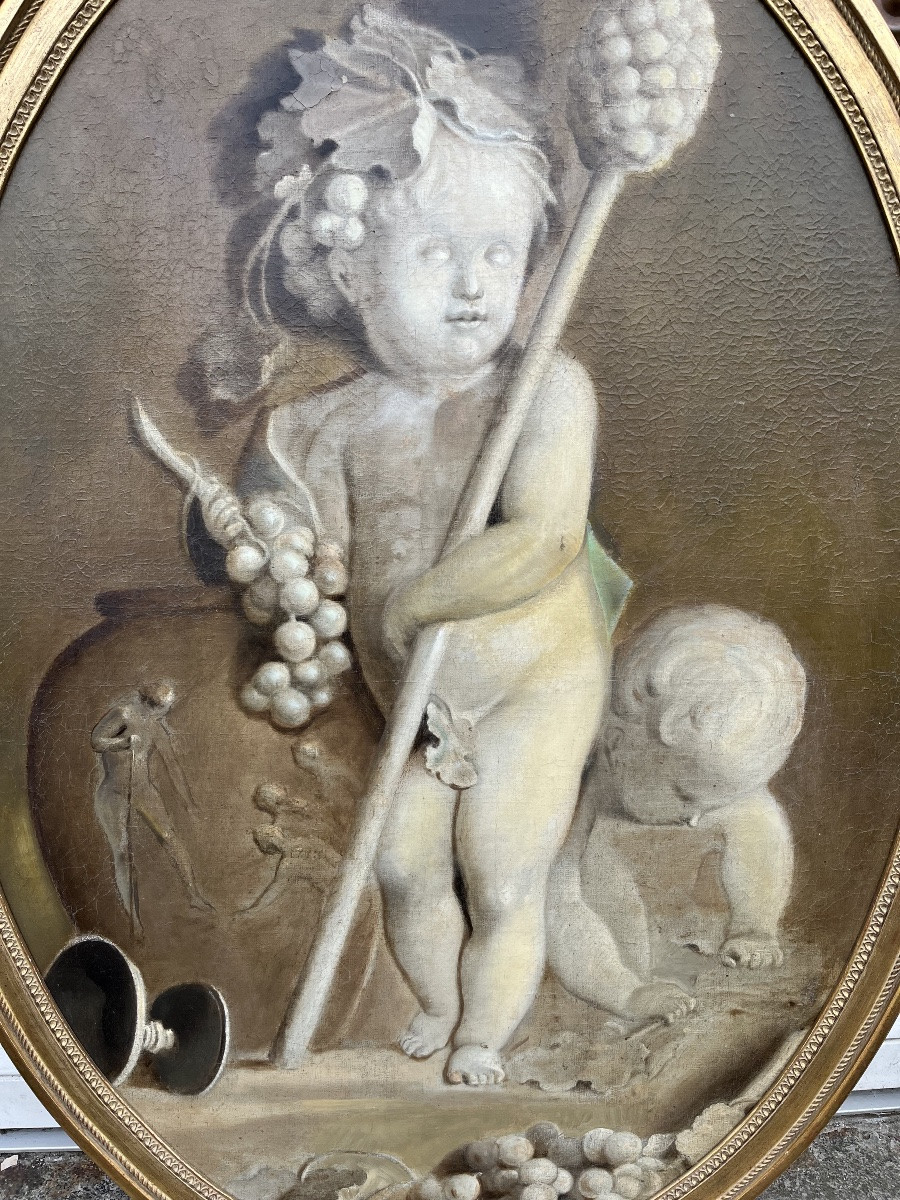 Oil On Canvas Grisaille Allegory Of The Vine From The 19th Century-photo-2