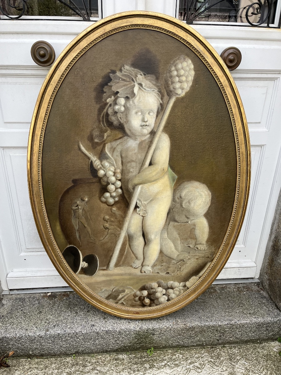 Oil On Canvas Grisaille Allegory Of The Vine From The 19th Century