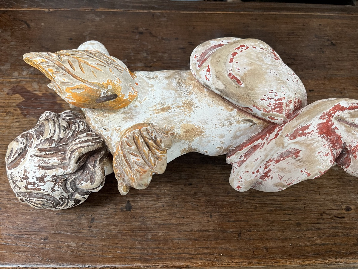 Pair Of 19th Century Painted Wooden Cherubs-photo-5