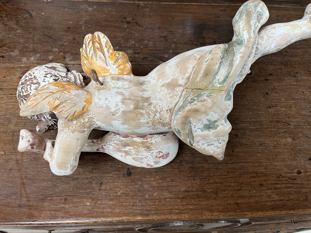 Pair Of 19th Century Painted Wooden Cherubs-photo-6