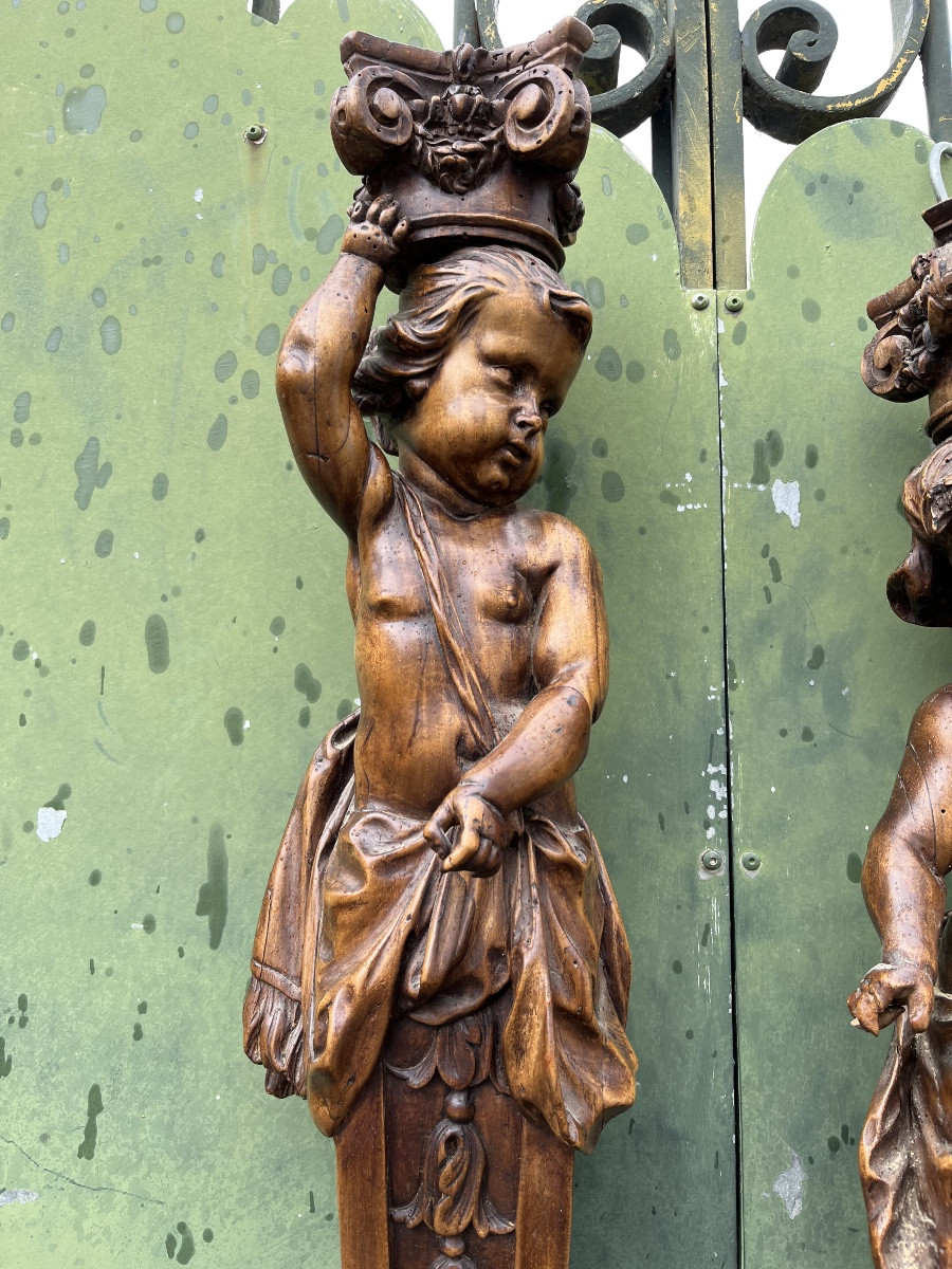 Paire de cariatides e noyer du XIXe-photo-3