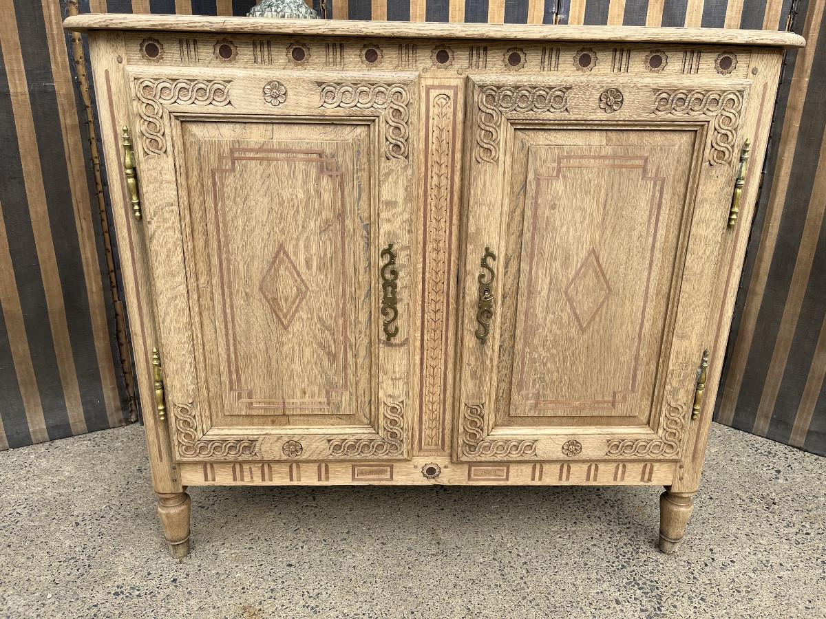 Petit buffet de style Louis XVI en chêne naturel -photo-3