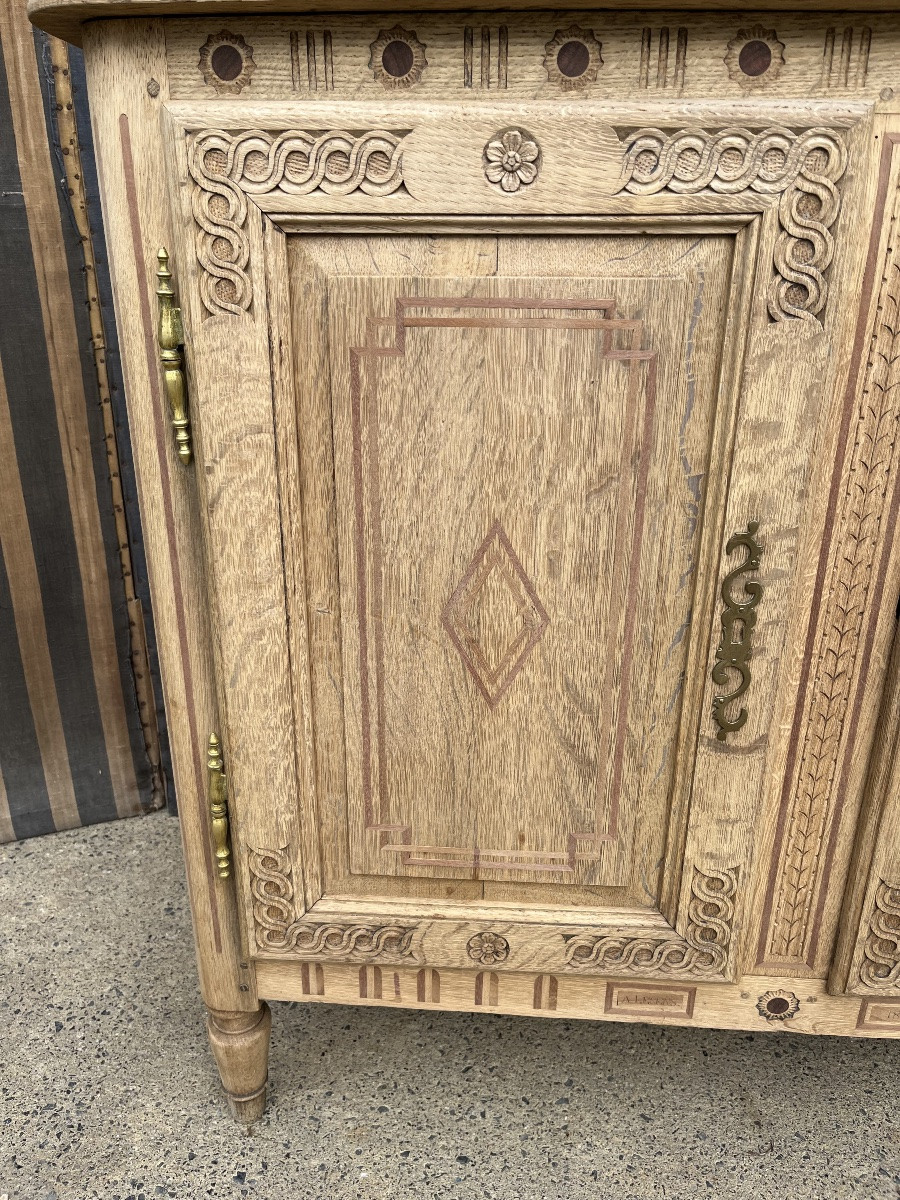 Petit buffet de style Louis XVI en chêne naturel -photo-4