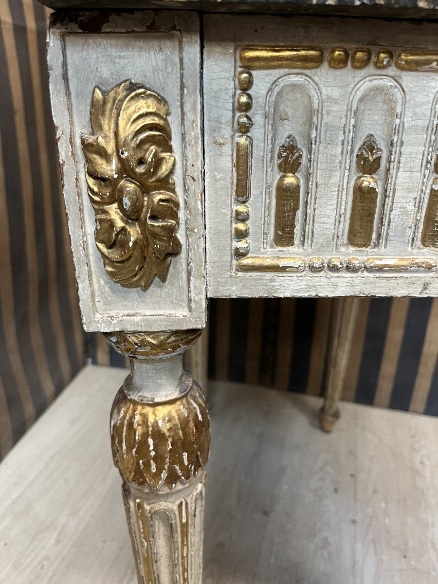 Console d’époque Louis XVI laquée et dorée -photo-4