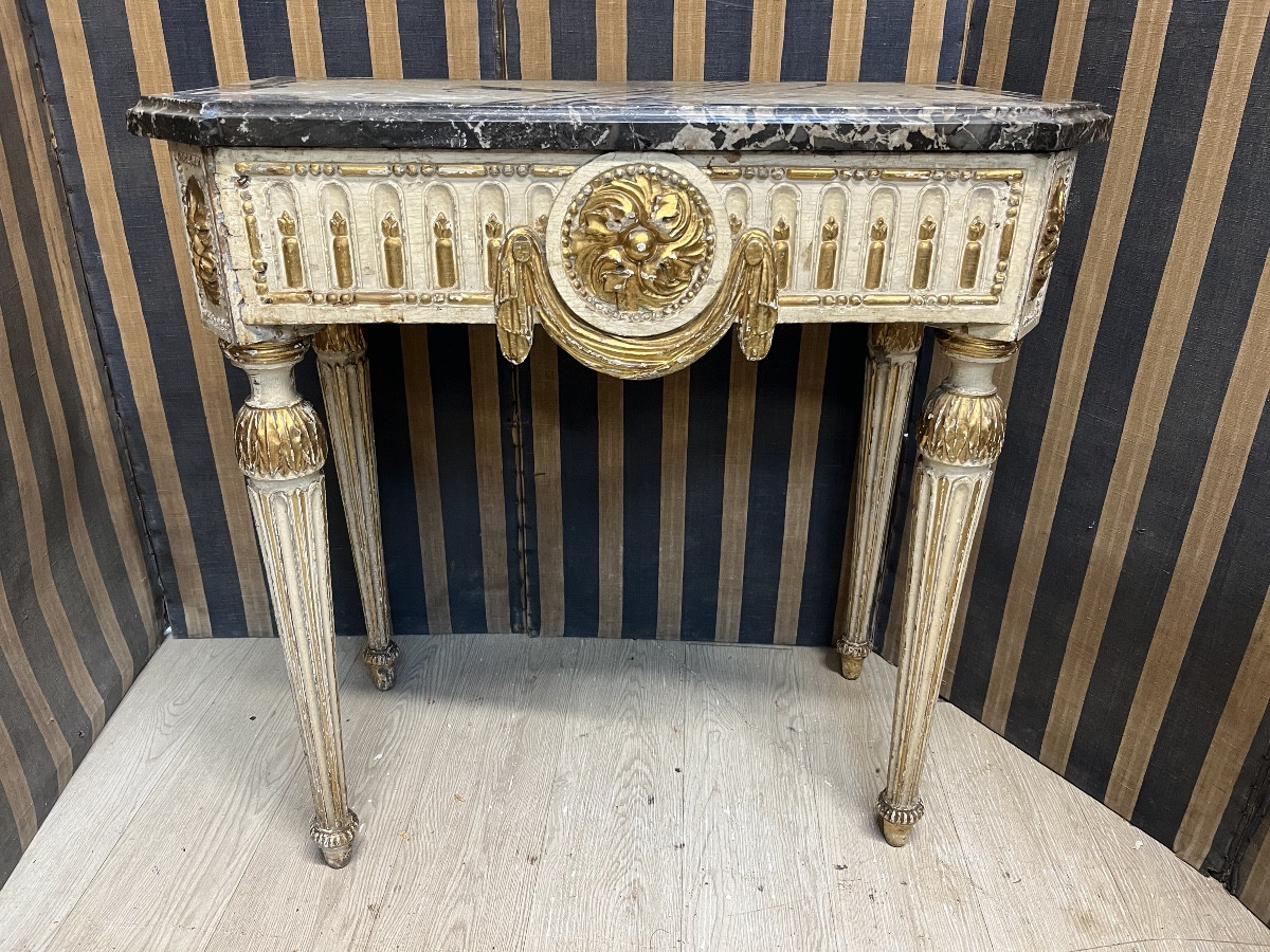 Console d’époque Louis XVI laquée et dorée 