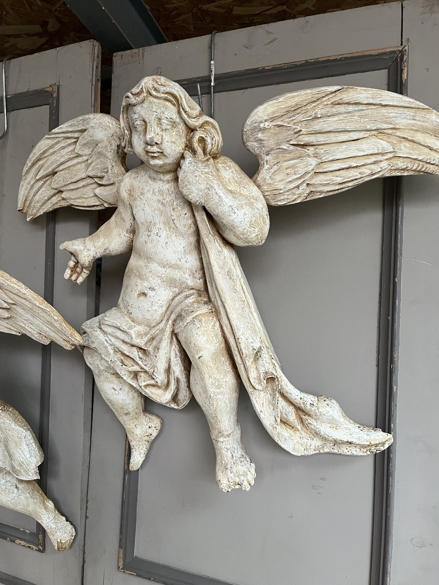 Paire d’Anges en bois peint du XVIIe-photo-4