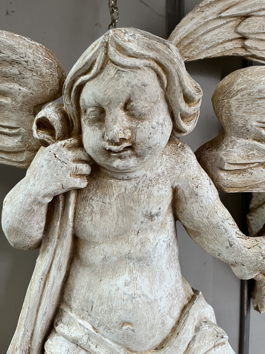 Paire d’Anges en bois peint du XVIIe-photo-2