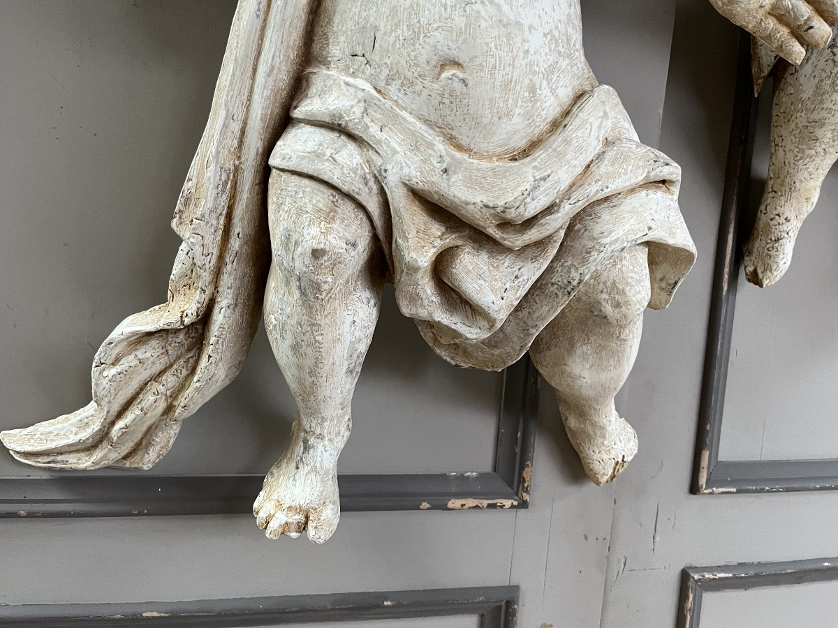 Paire d’Anges en bois peint du XVIIe-photo-3