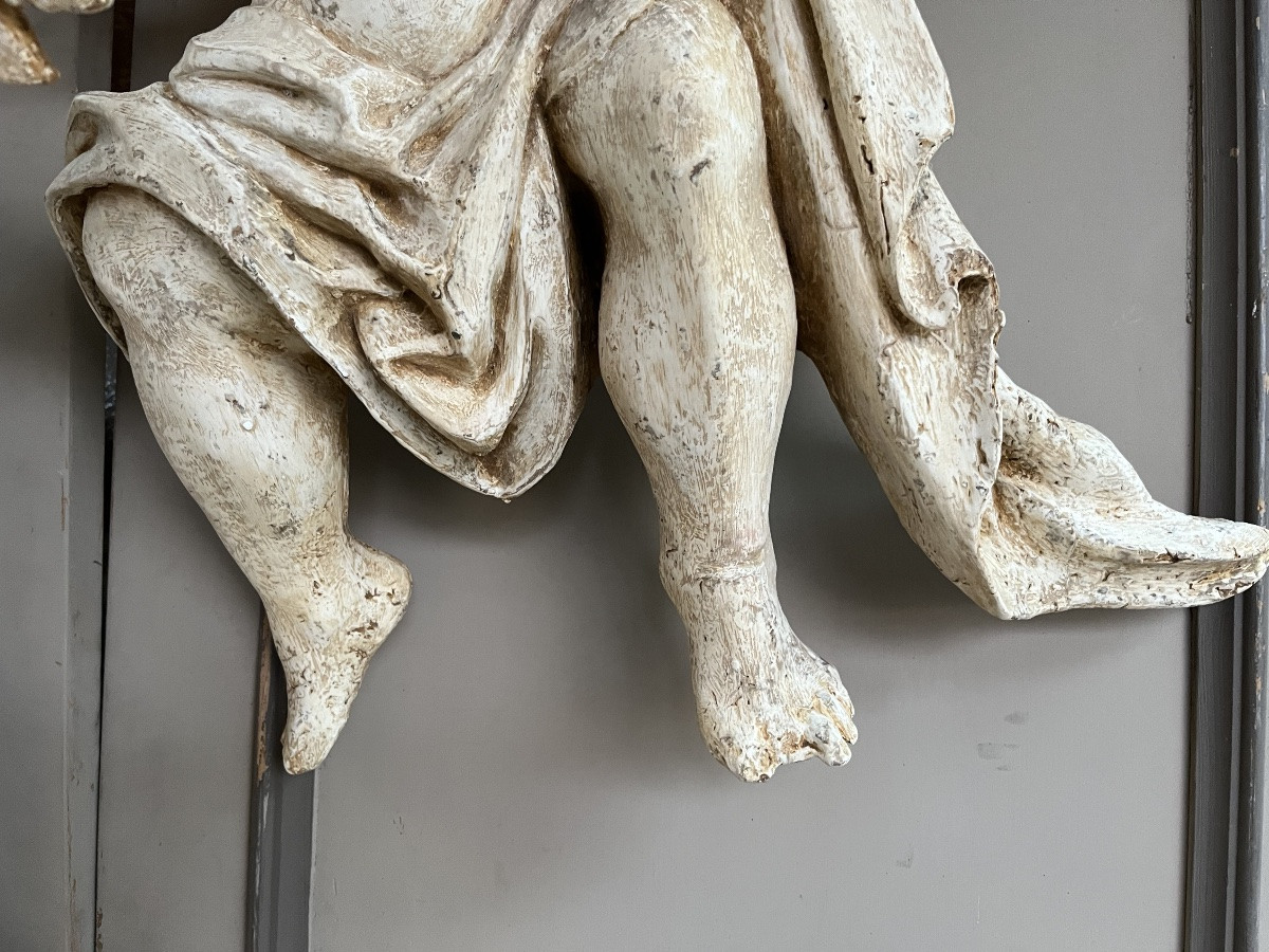 Paire d’Anges en bois peint du XVIIe-photo-4