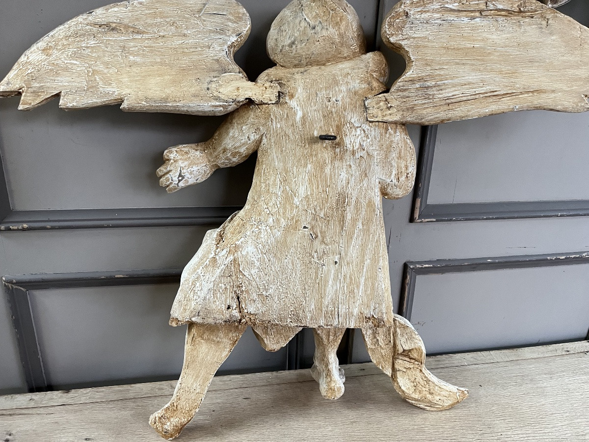 Paire d’Anges en bois peint du XVIIe-photo-5