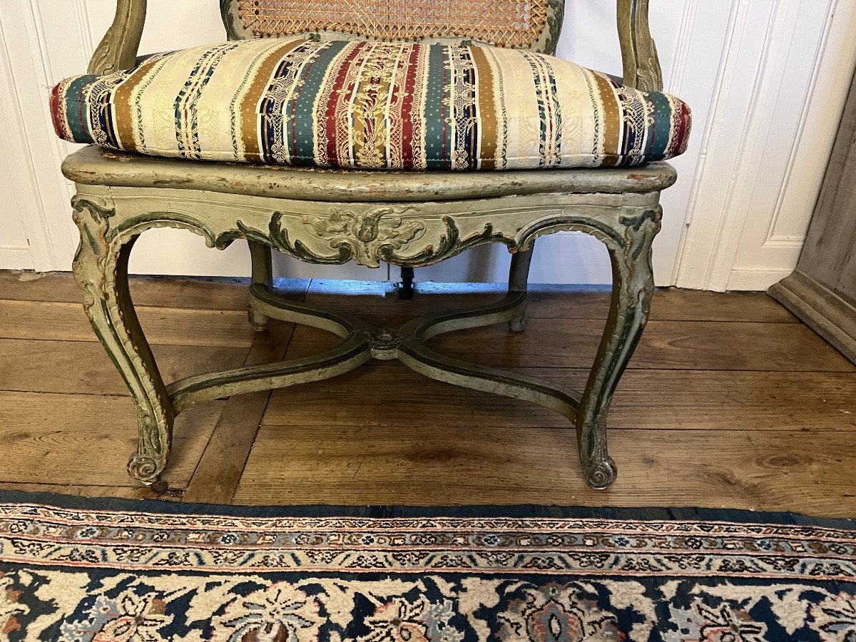 Beautiful Regency Period Armchair With Caning And Lacquered Seat -photo-3