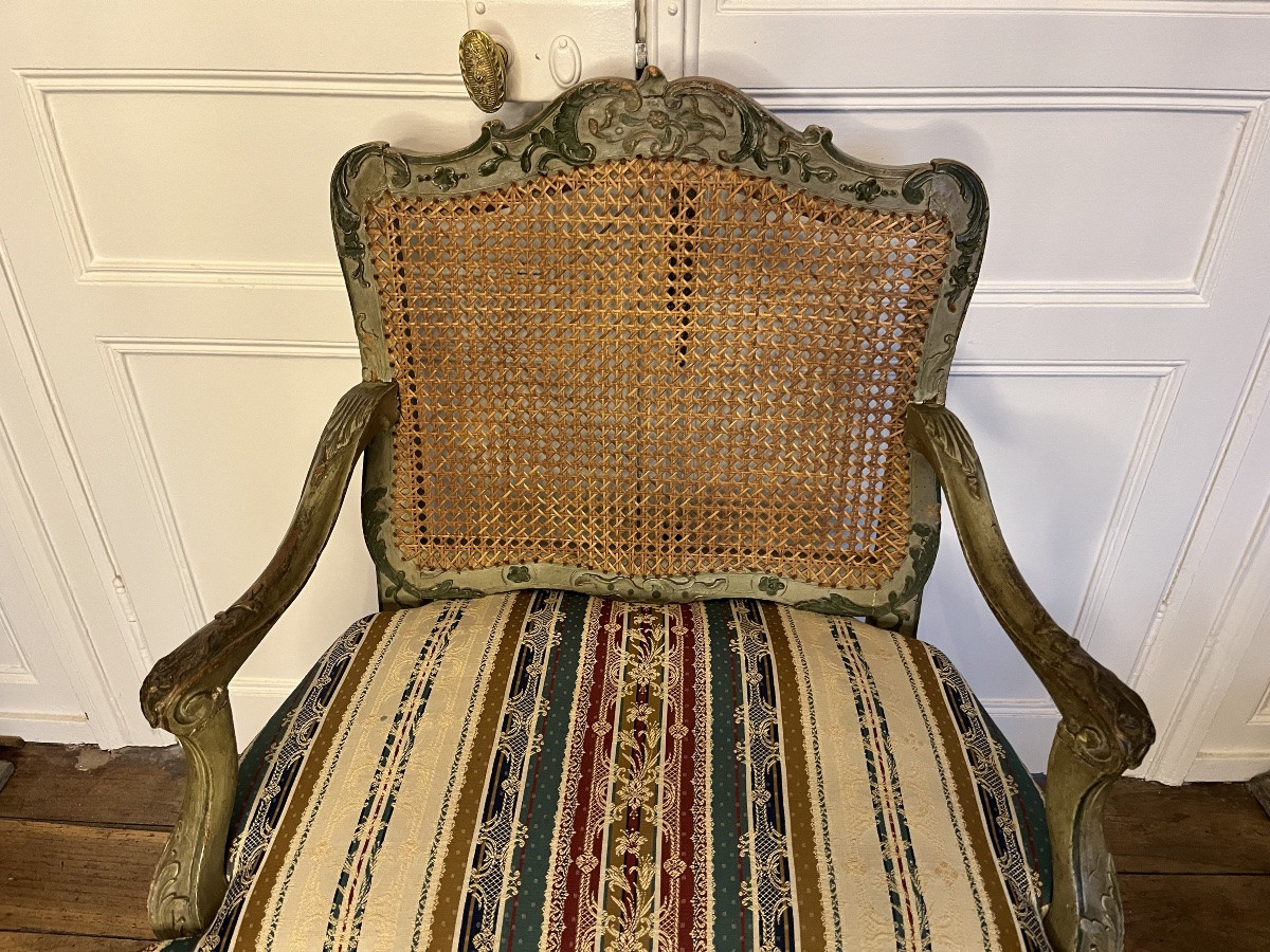 Beautiful Regency Period Armchair With Caning And Lacquered Seat -photo-4