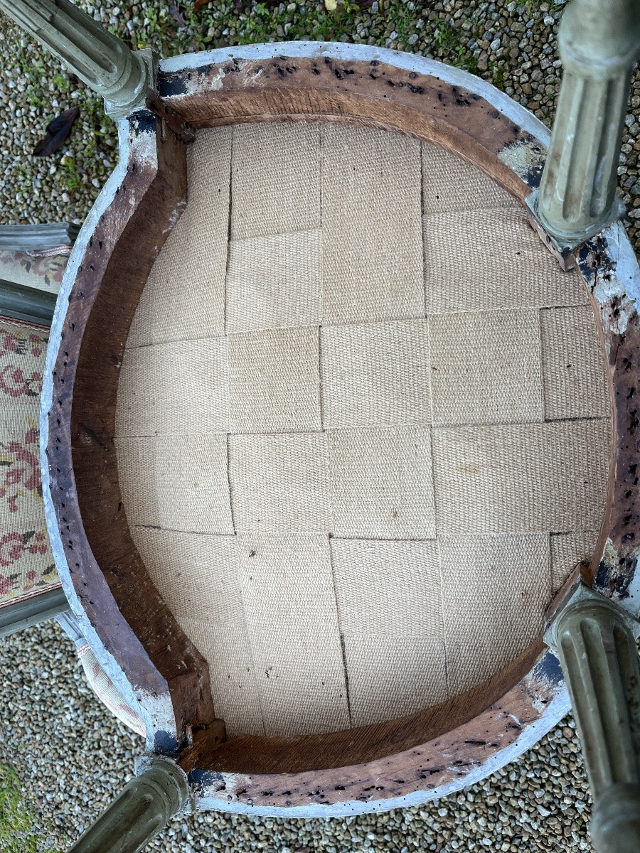 Suite de quatre fauteuils d’époque Louis XVI laqués -photo-4