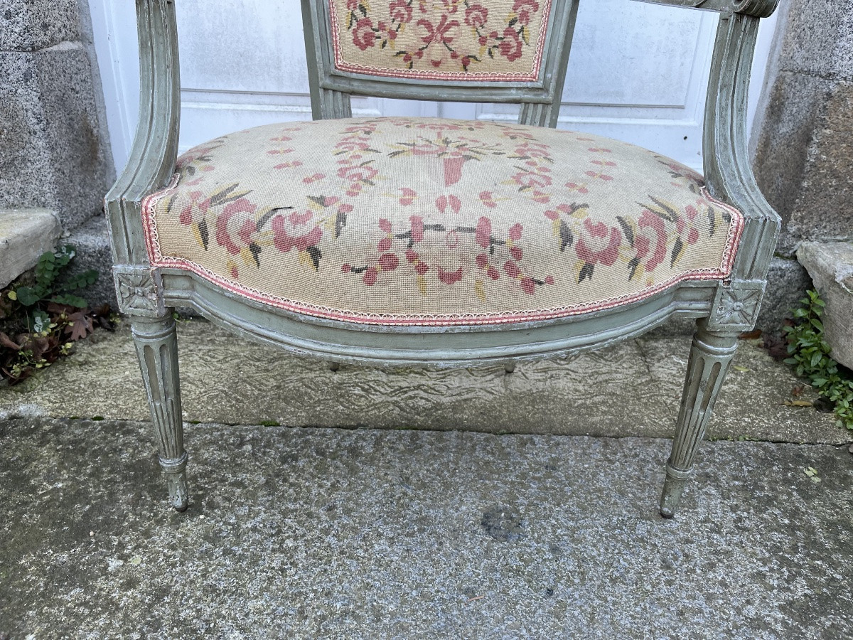 Suite de quatre fauteuils d’époque Louis XVI laqués -photo-2