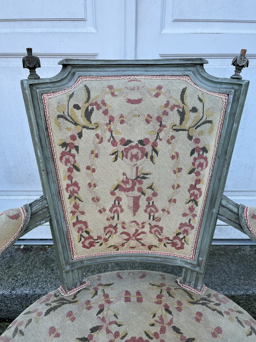 Suite de quatre fauteuils d’époque Louis XVI laqués -photo-4