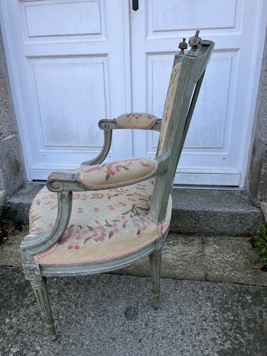 Suite de quatre fauteuils d’époque Louis XVI laqués -photo-5