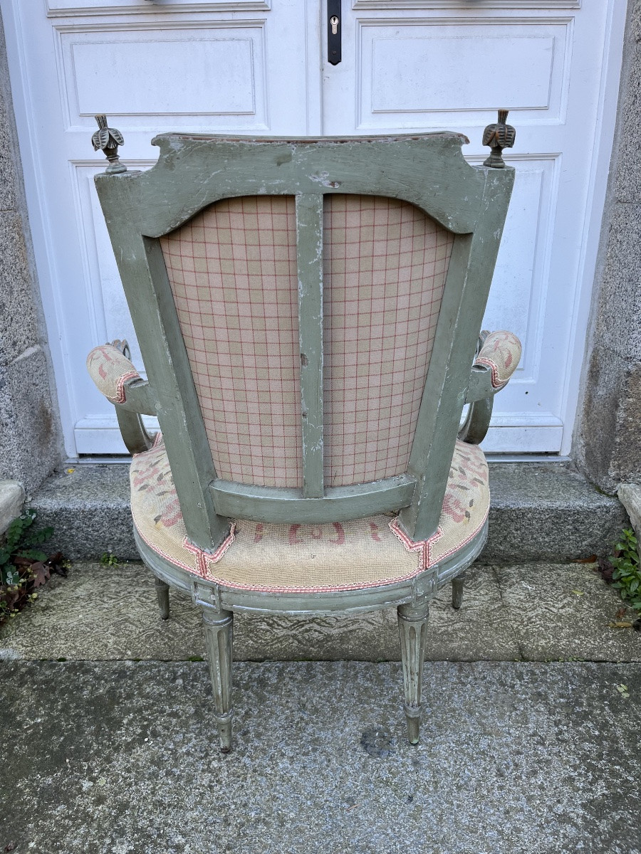 Suite de quatre fauteuils d’époque Louis XVI laqués -photo-6