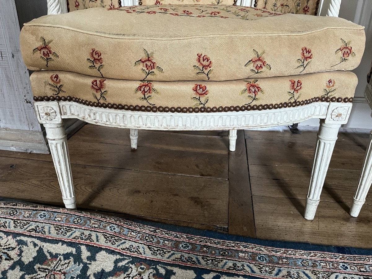 Paire de Bergères d’époque Louis XVI laquées -photo-4