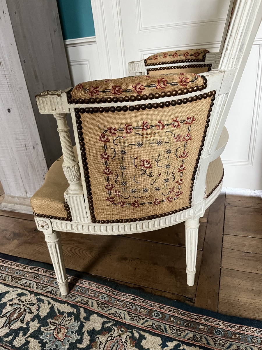 Paire de Bergères d’époque Louis XVI laquées -photo-4