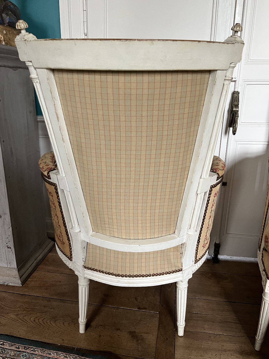 Paire de Bergères d’époque Louis XVI laquées -photo-6