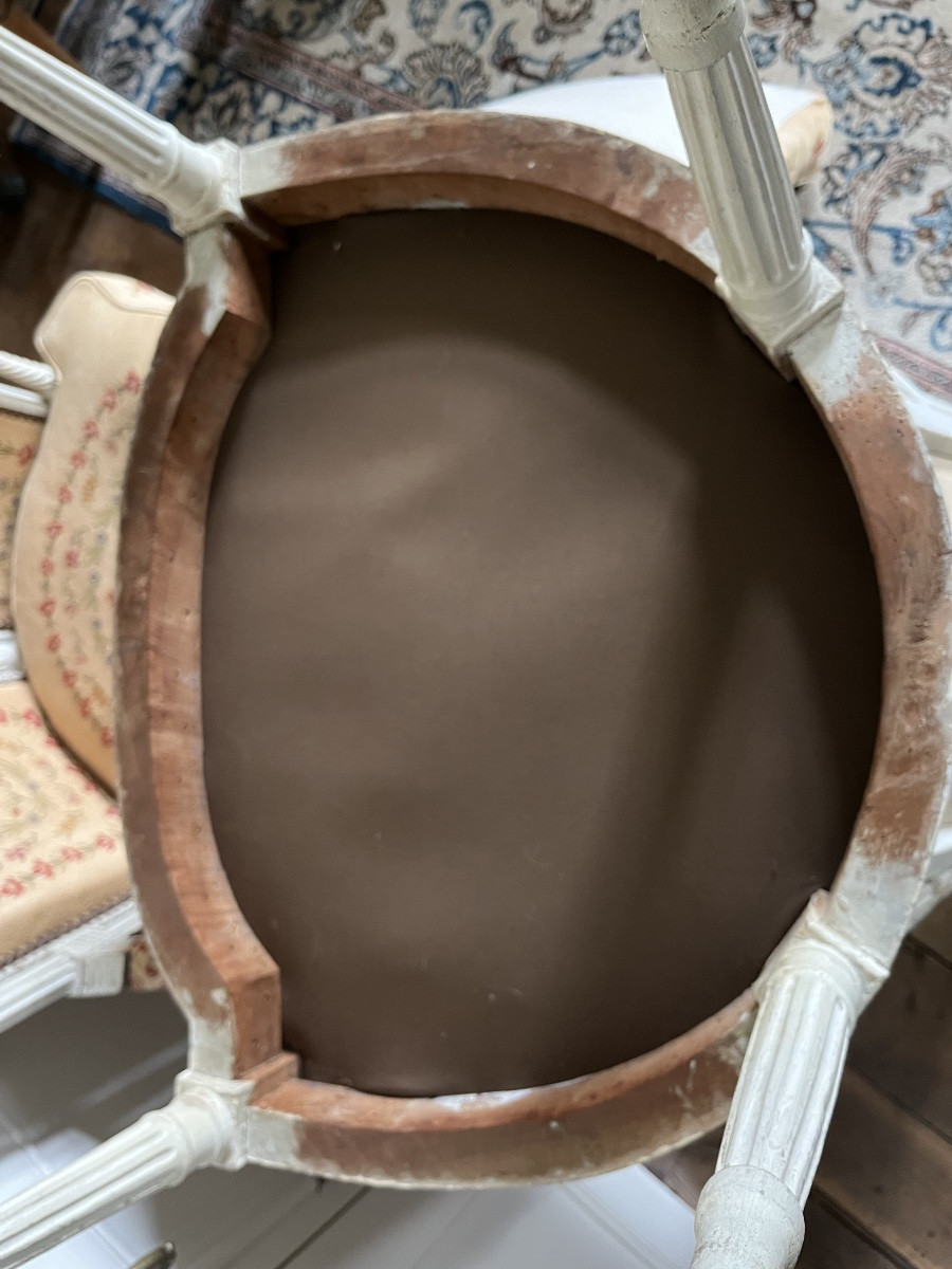 Paire de Bergères d’époque Louis XVI laquées -photo-7