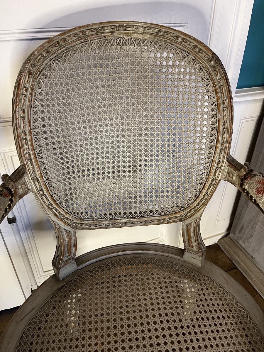 Pair Of 19th-century Lacquered Louis XVI Armchairs -photo-4