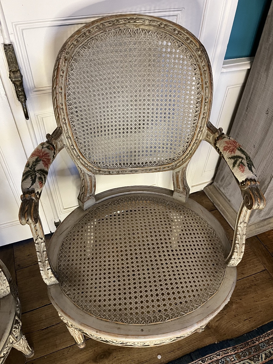 Pair Of 19th-century Lacquered Louis XVI Armchairs -photo-1