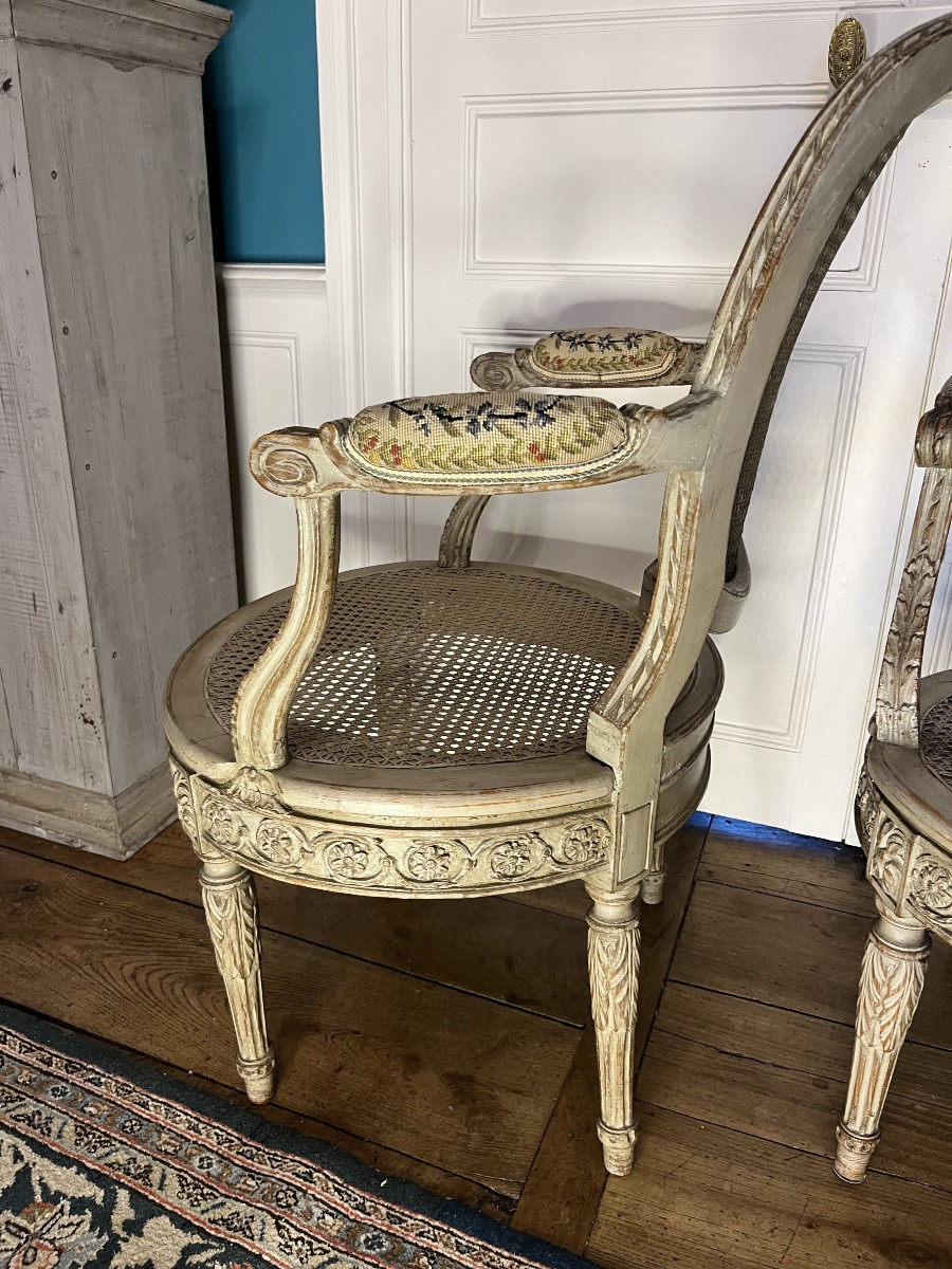 Pair Of 19th-century Lacquered Louis XVI Armchairs -photo-2