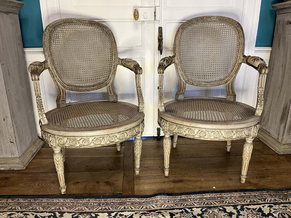 Pair Of 19th-century Lacquered Louis XVI Armchairs -photo-6