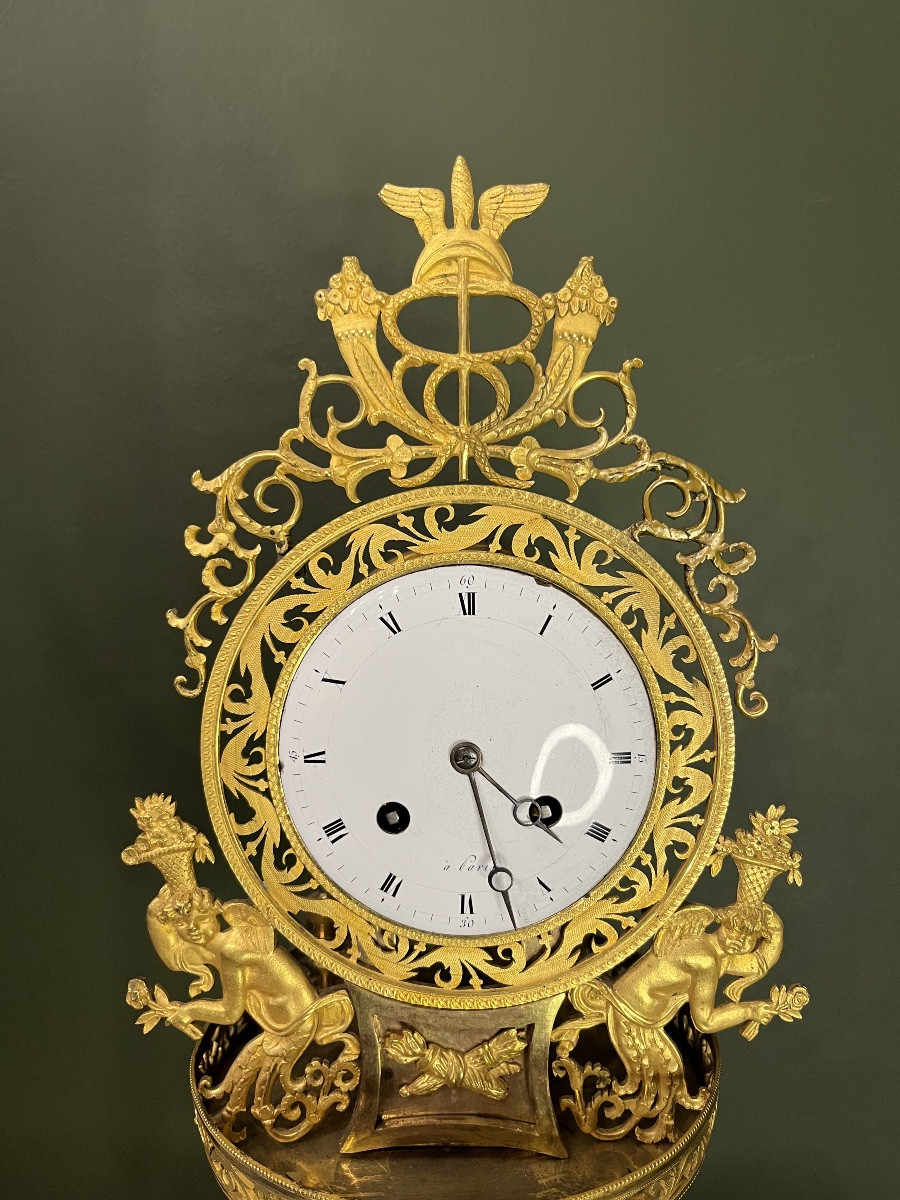 Directoire Period Clock In Gilt Bronze -photo-2