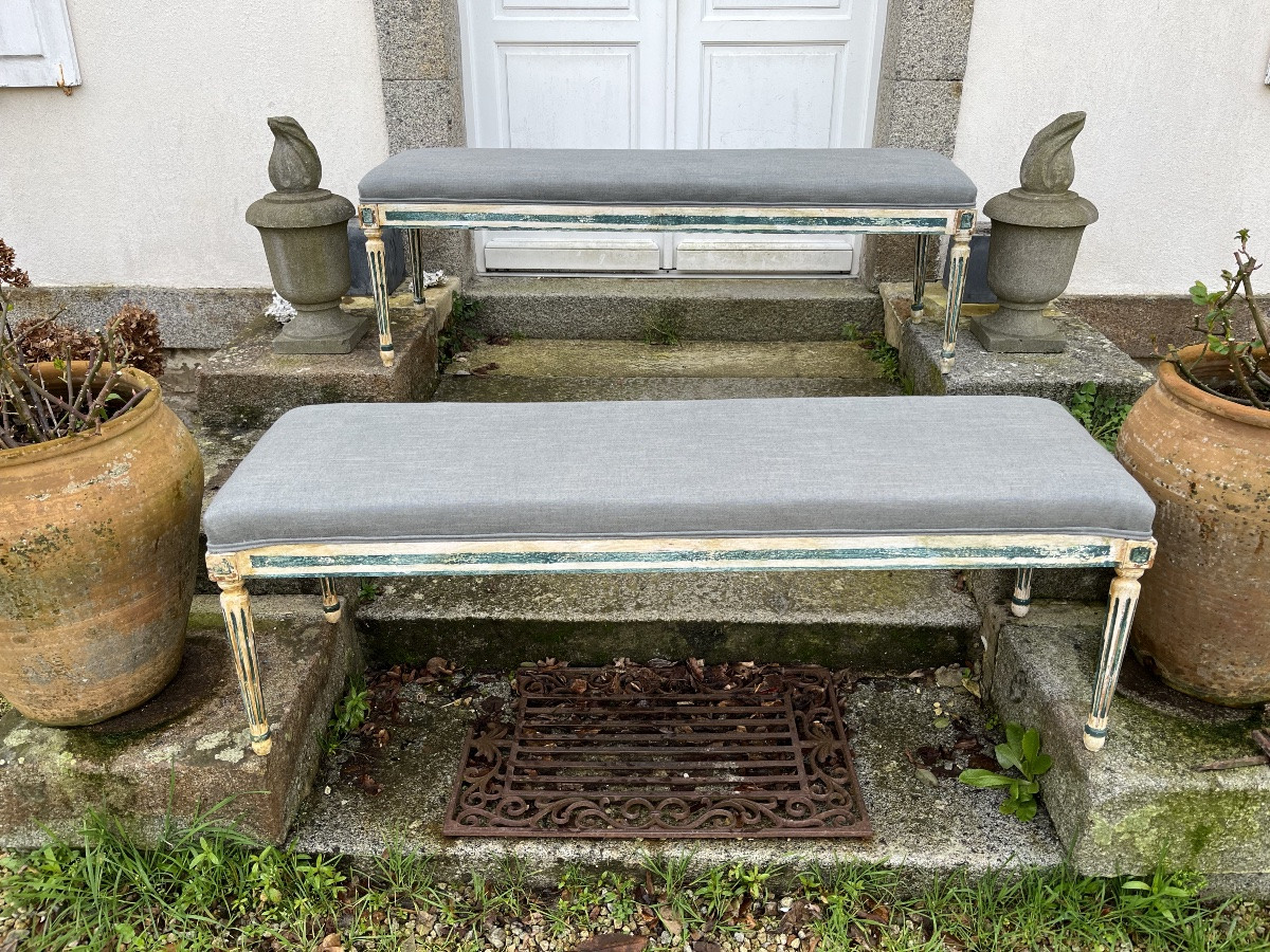 Paire de banquettes de style Louis XVI -photo-2