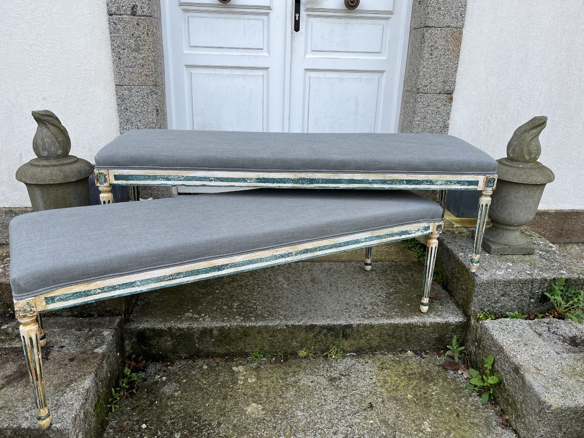 Paire de banquettes de style Louis XVI -photo-3