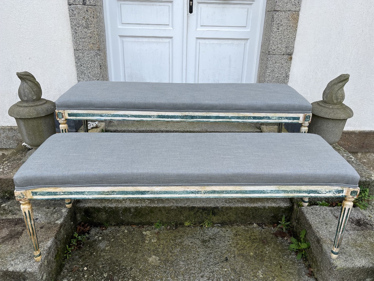 Paire de banquettes de style Louis XVI -photo-4
