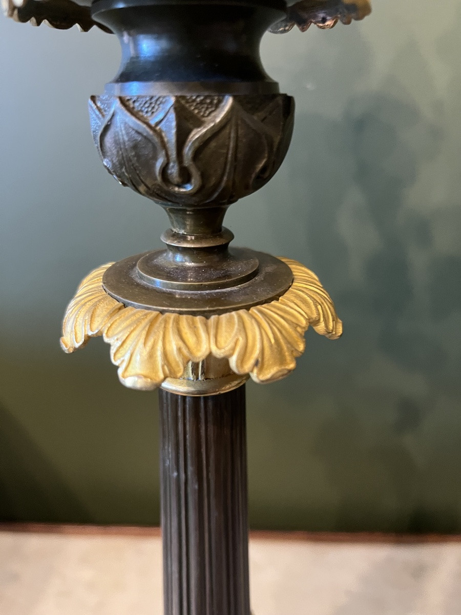 Paire de Candélabres d’époque Restauration en bronze à deux patines-photo-4