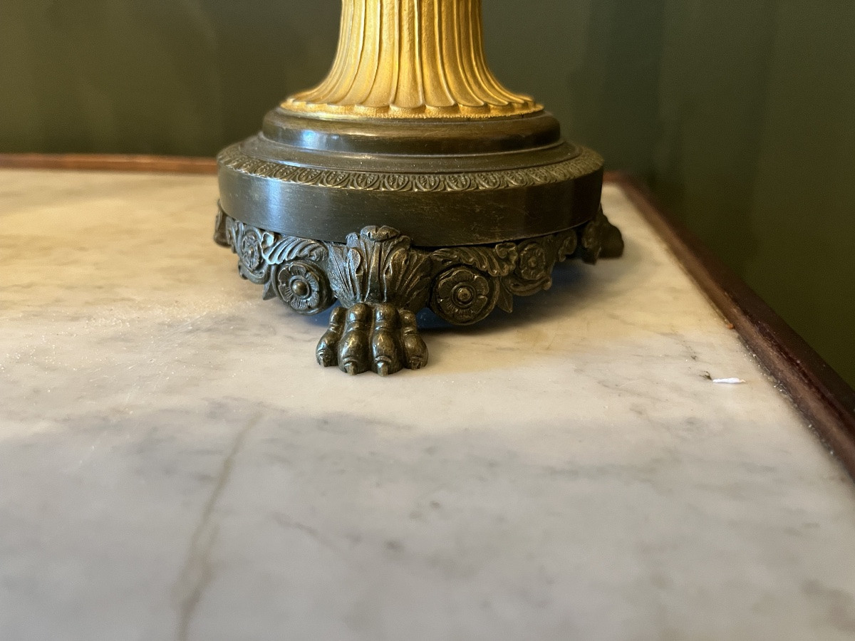 Paire de Candélabres d’époque Restauration en bronze à deux patines-photo-5