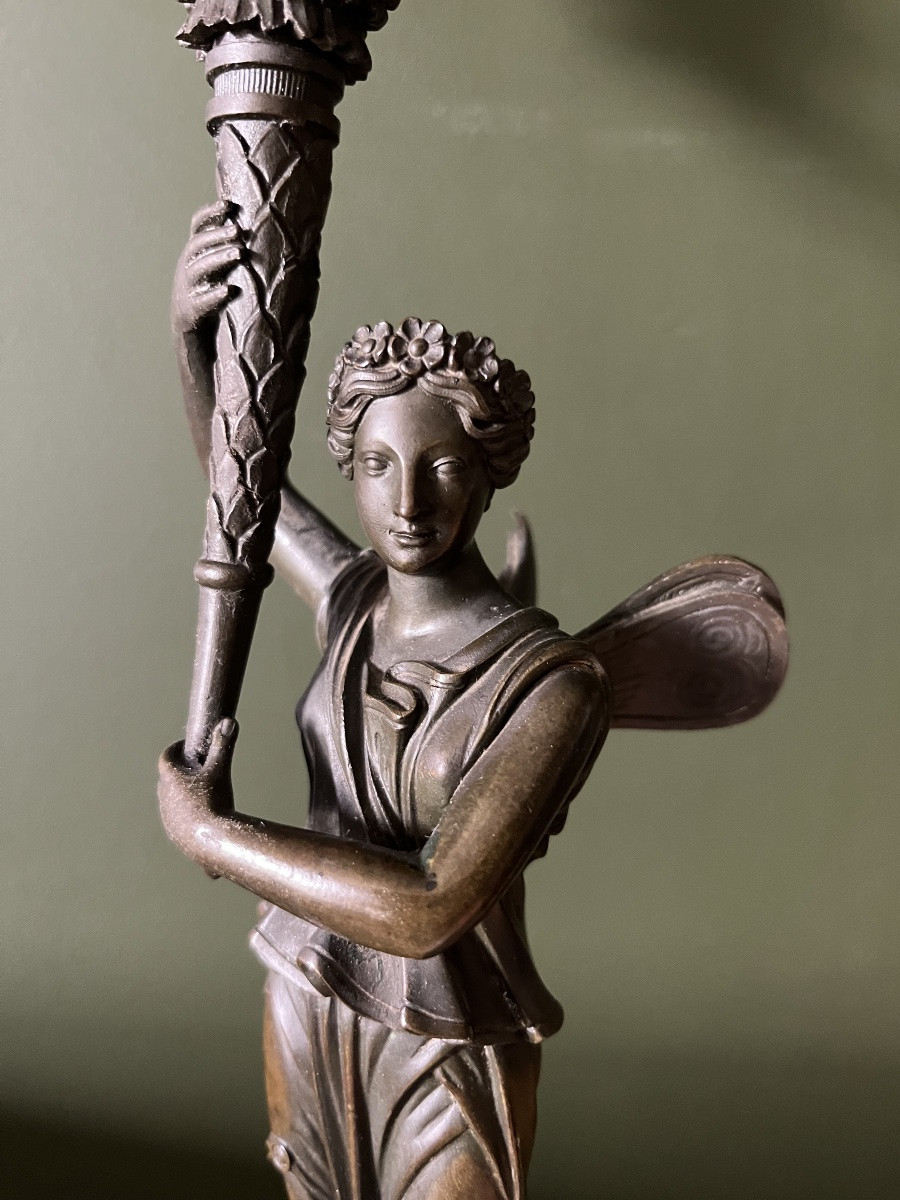 Pair Of Restoration Period Bronze Candelabra With Double Patina -photo-2