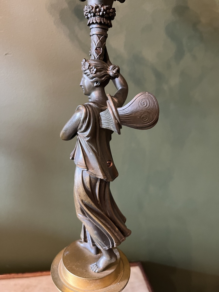 Pair Of Restoration Period Bronze Candelabra With Double Patina -photo-4