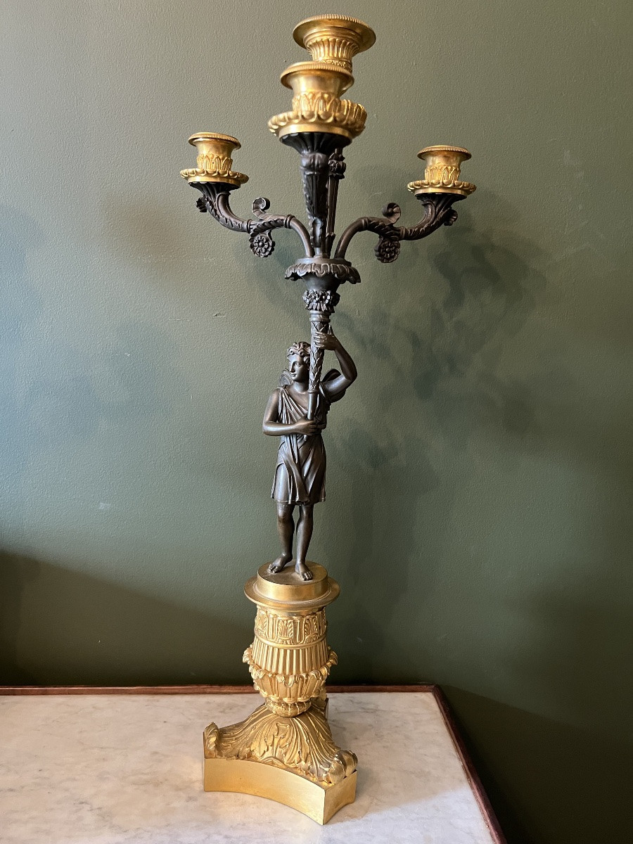 Pair Of Restoration Period Bronze Candelabra With Double Patina -photo-1