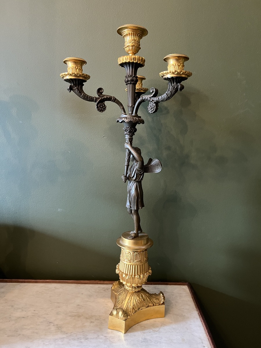 Pair Of Restoration Period Bronze Candelabra With Double Patina -photo-4