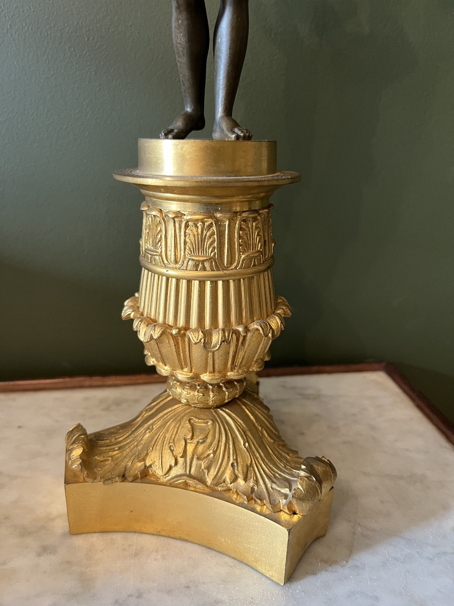 Pair Of Restoration Period Bronze Candelabra With Double Patina -photo-5