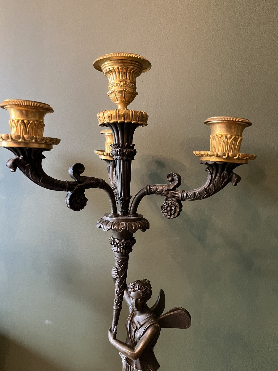 Pair Of Restoration Period Bronze Candelabra With Double Patina -photo-8
