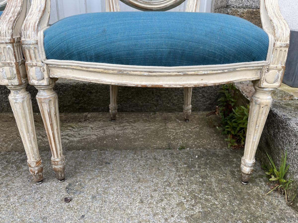 Suite Of Six Louis XVI Period Cabriolets In Relacquered Beechwood-photo-3