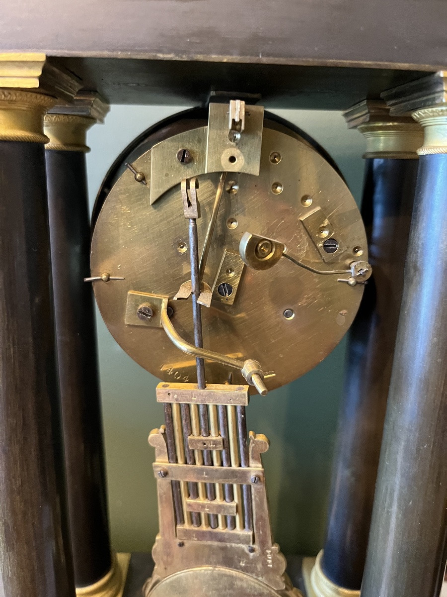 Empire-style Clock In Bronze With Double Patina-photo-2