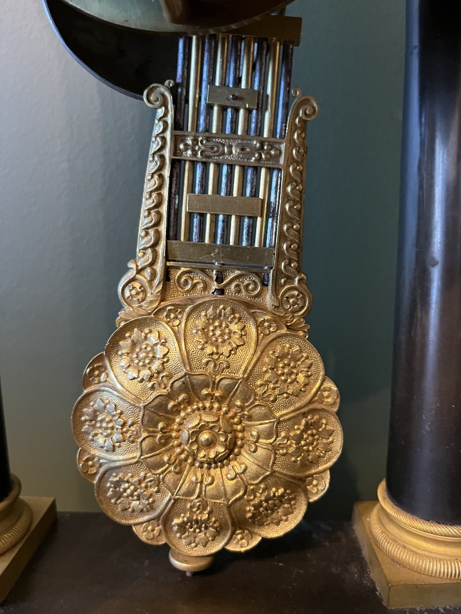 Empire-style Clock In Bronze With Double Patina-photo-2