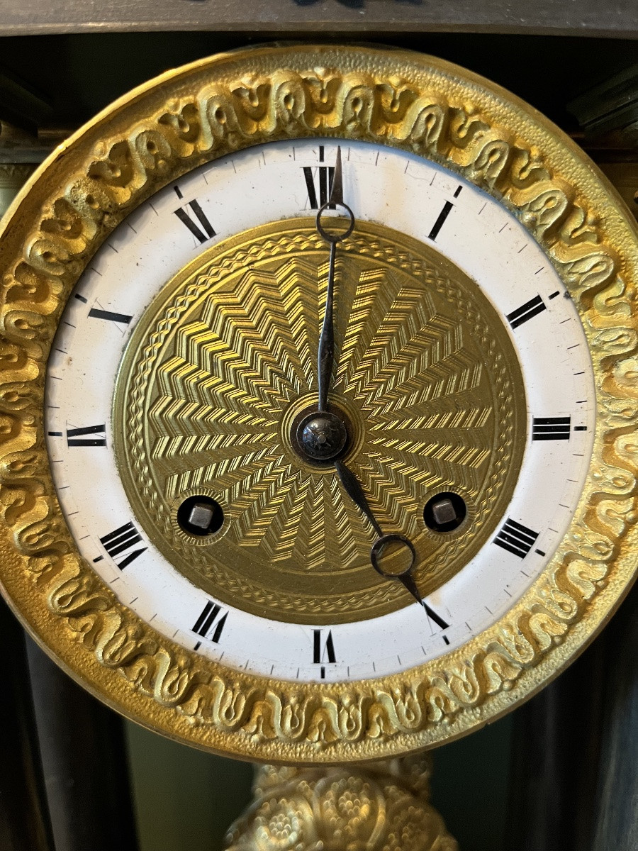 Empire-style Clock In Bronze With Double Patina-photo-3