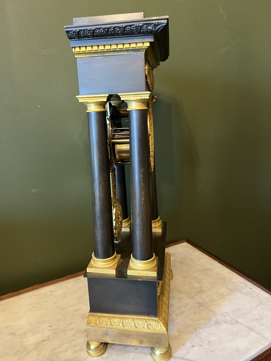 Empire-style Clock In Bronze With Double Patina-photo-5