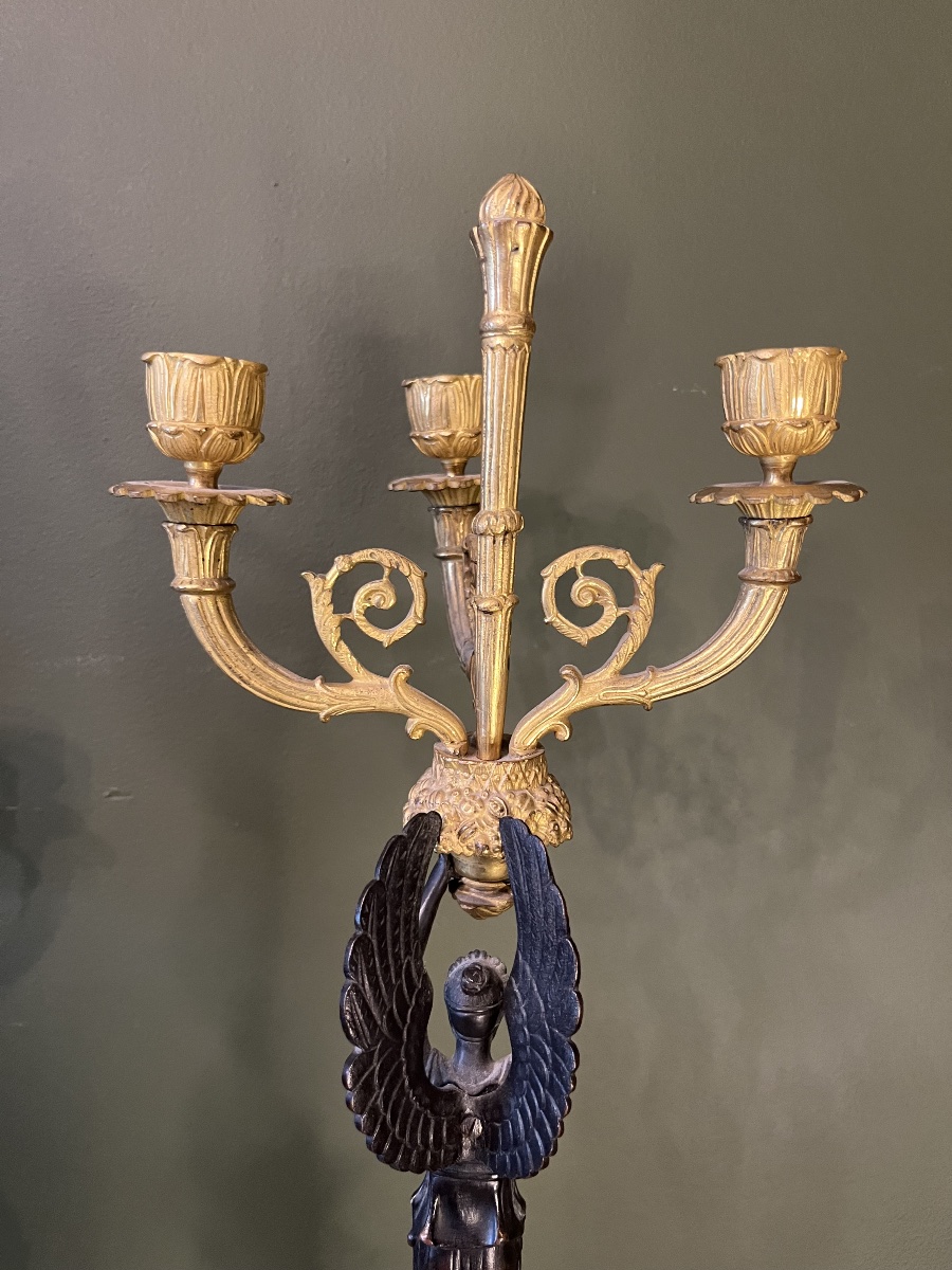 Paire de Candélabres d’époque Restauration à double patine -photo-6