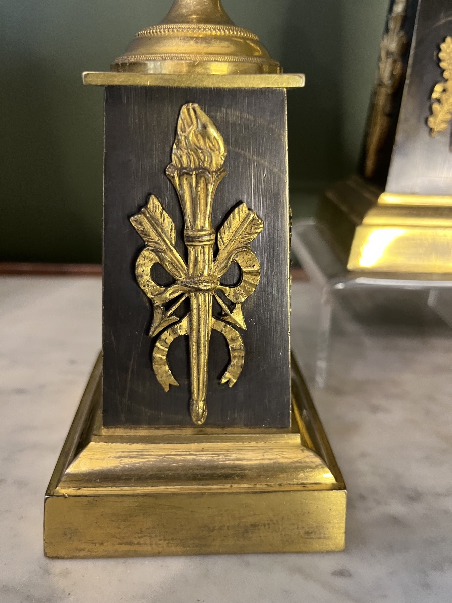 Paire d’ aiguières d’époque Empire en bronze à double patine -photo-4