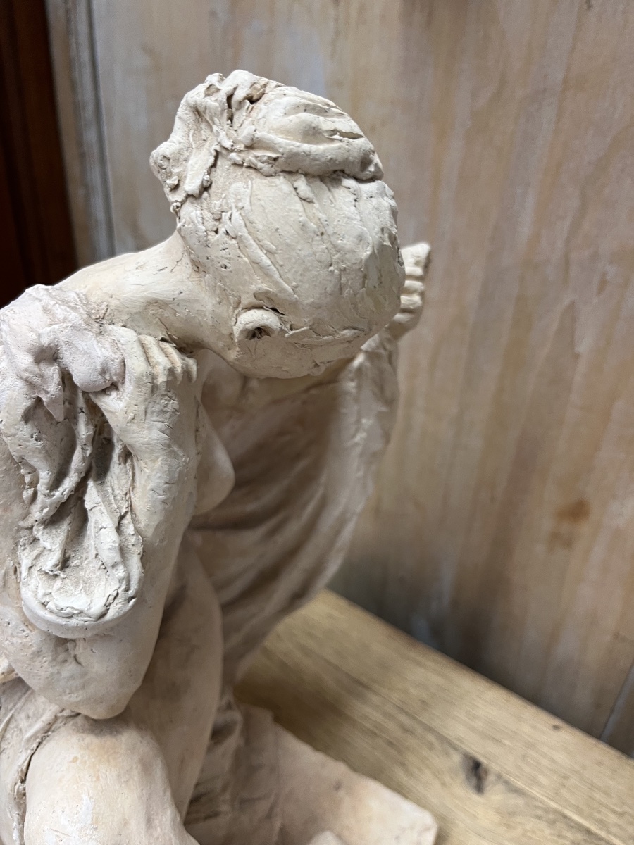 Original Sculpture *seated Woman* By J. Charlas, 20th Century-photo-3