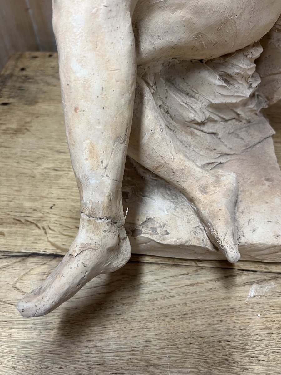 Original Sculpture *seated Woman* By J. Charlas, 20th Century-photo-3